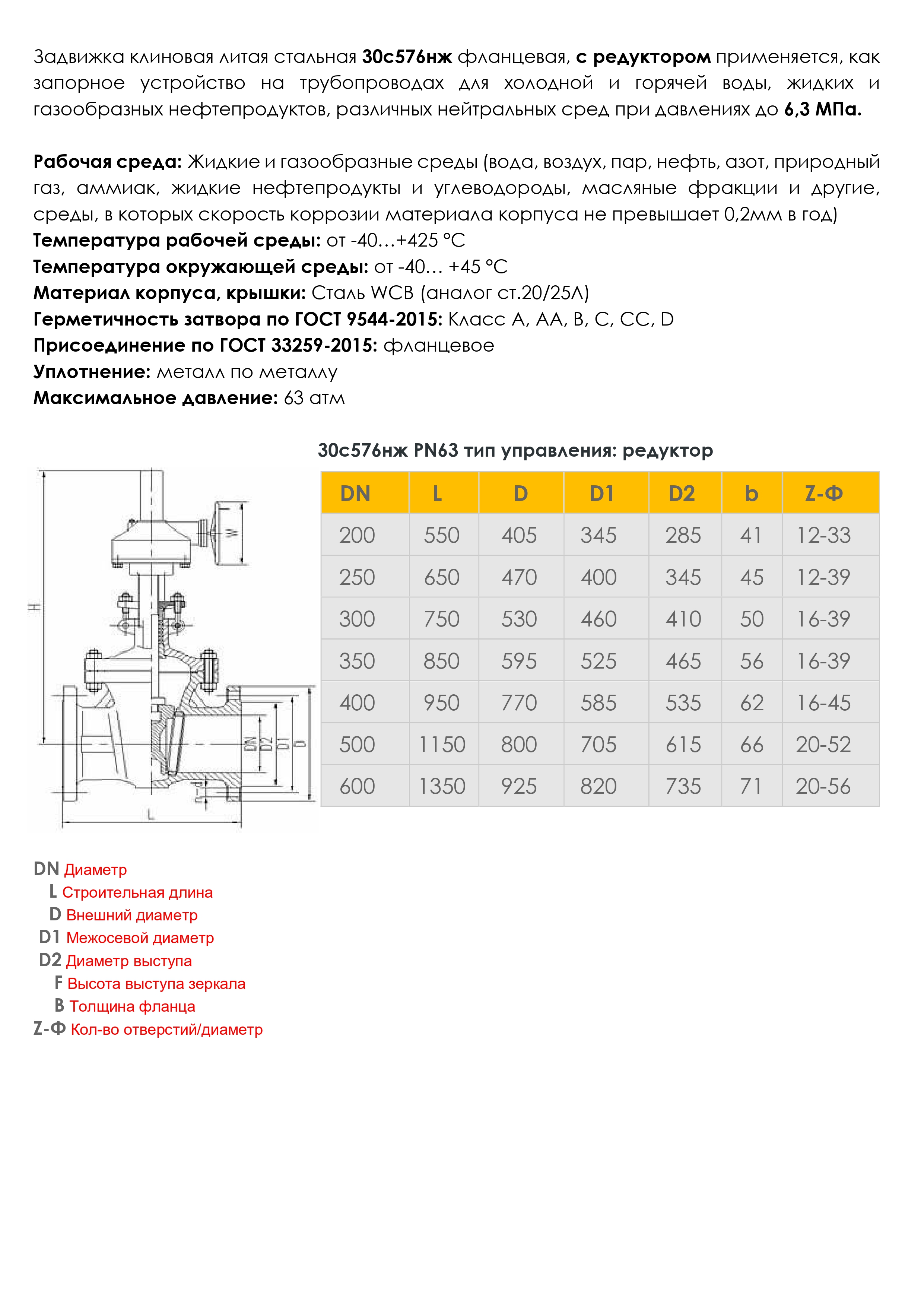 Задвижка 30с576нж РУ 6,3 (Мпа) с редуктором