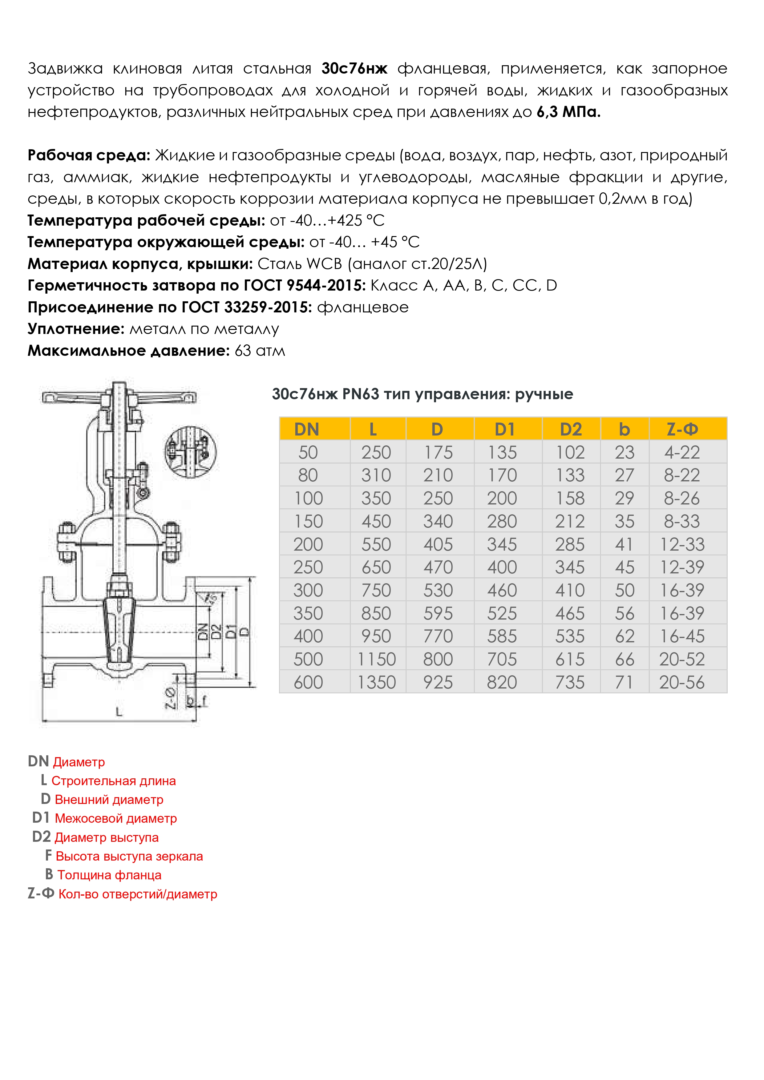 Задвижка 30с76нж РУ 6,3 (Мпа) 